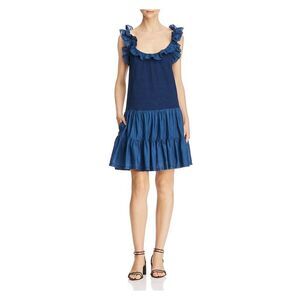 NWT REBECCA TAYLOR Womens Blue Spaghetti Strap Above The Knee Trapeze Dress M